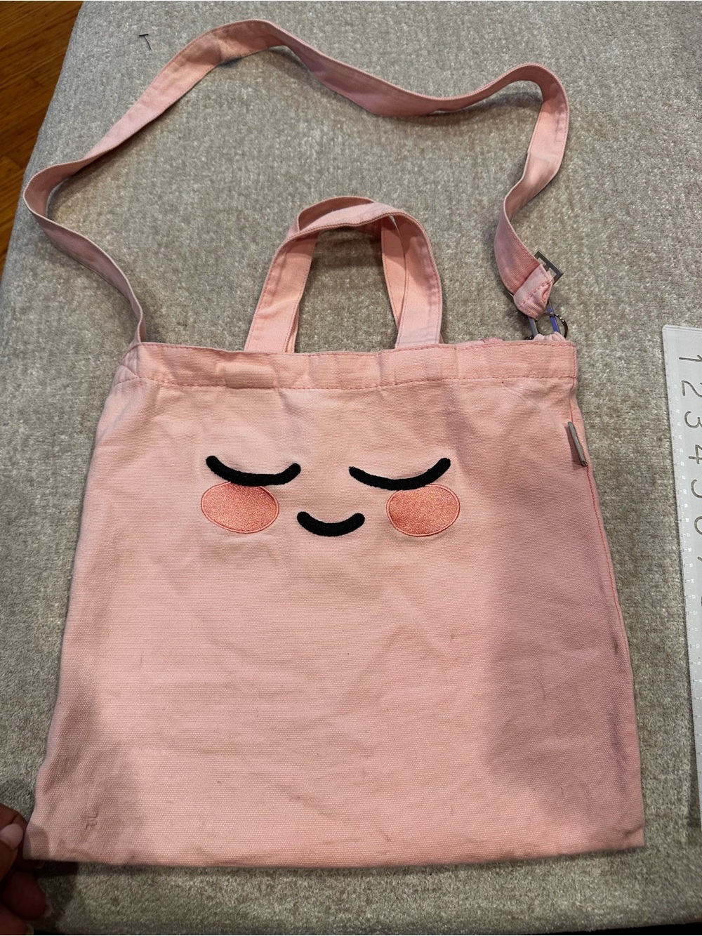 Kids Pink Canvas Smile Tote Bag with Crossbody Strap